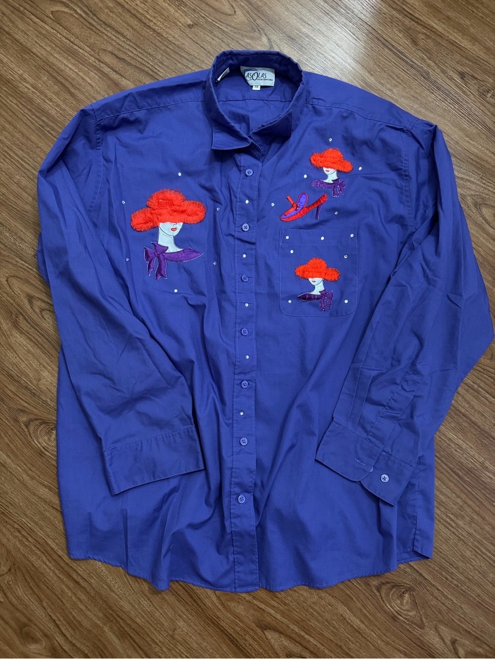 Purple Embroidered Button-Down Shirt with Red Accent Motifs